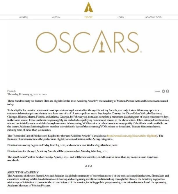 the oscars best picture award press release